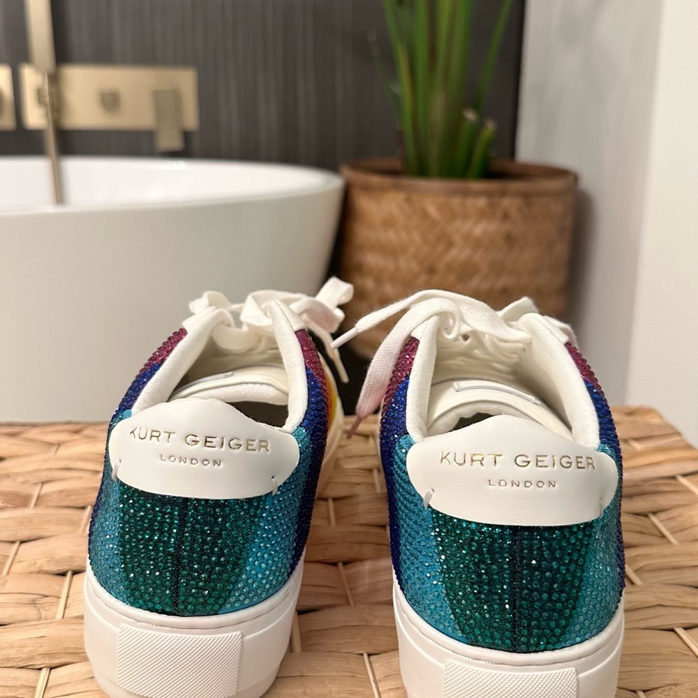 Kurt Geiger Rainbow Stripe White Sneakers - Picture 2 of 3